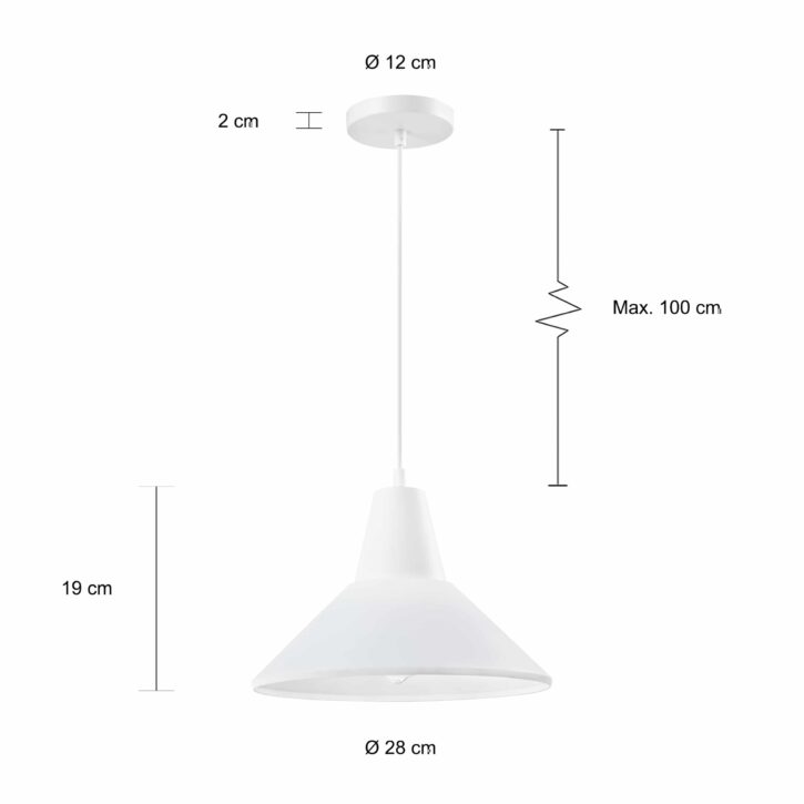 Afmetingen van de retro hanglampen in het wit
