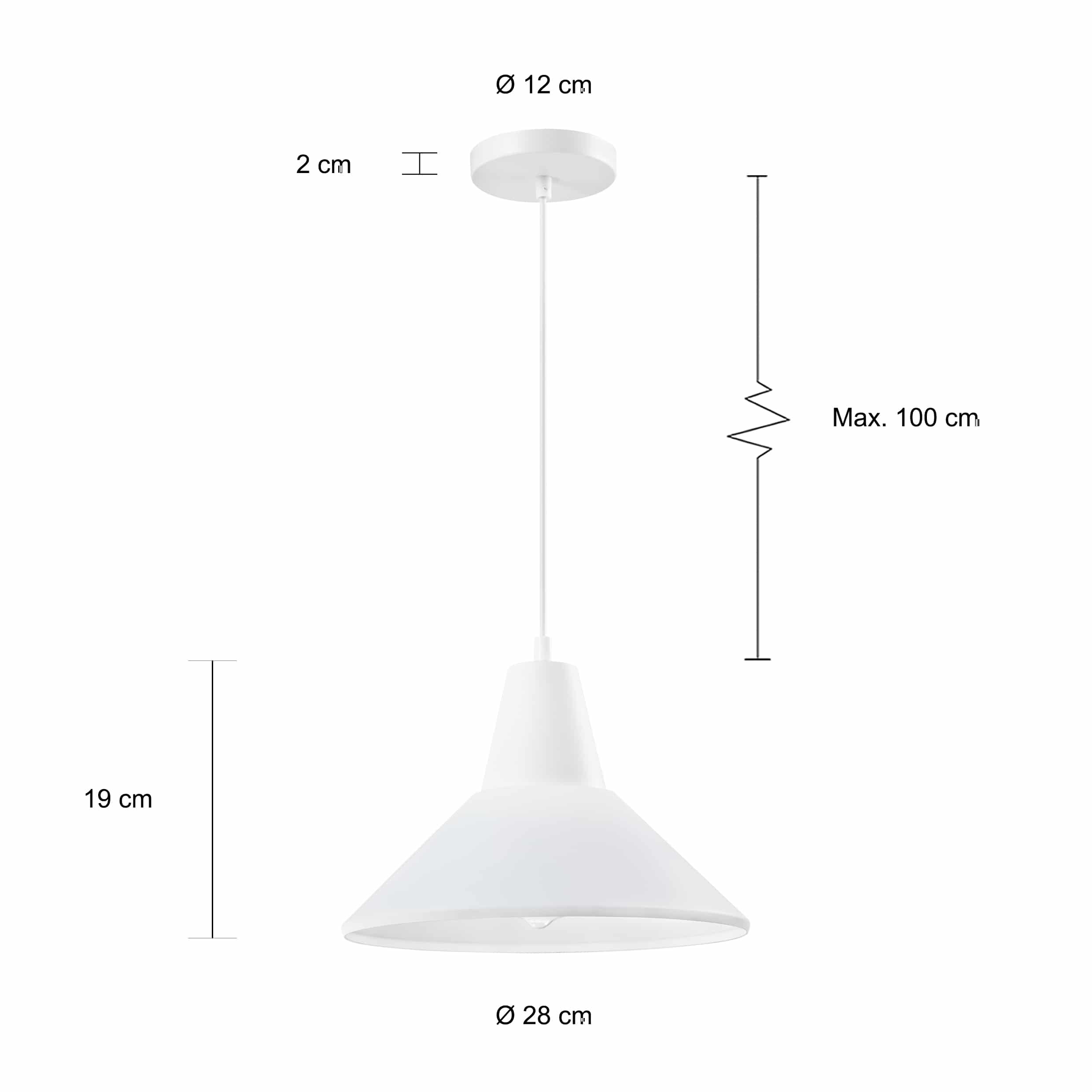 Afmetingen van de retro hanglampen in het wit