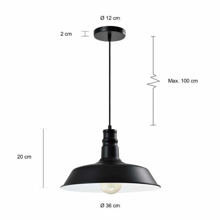 Afmetingen zwarte vintage lamp