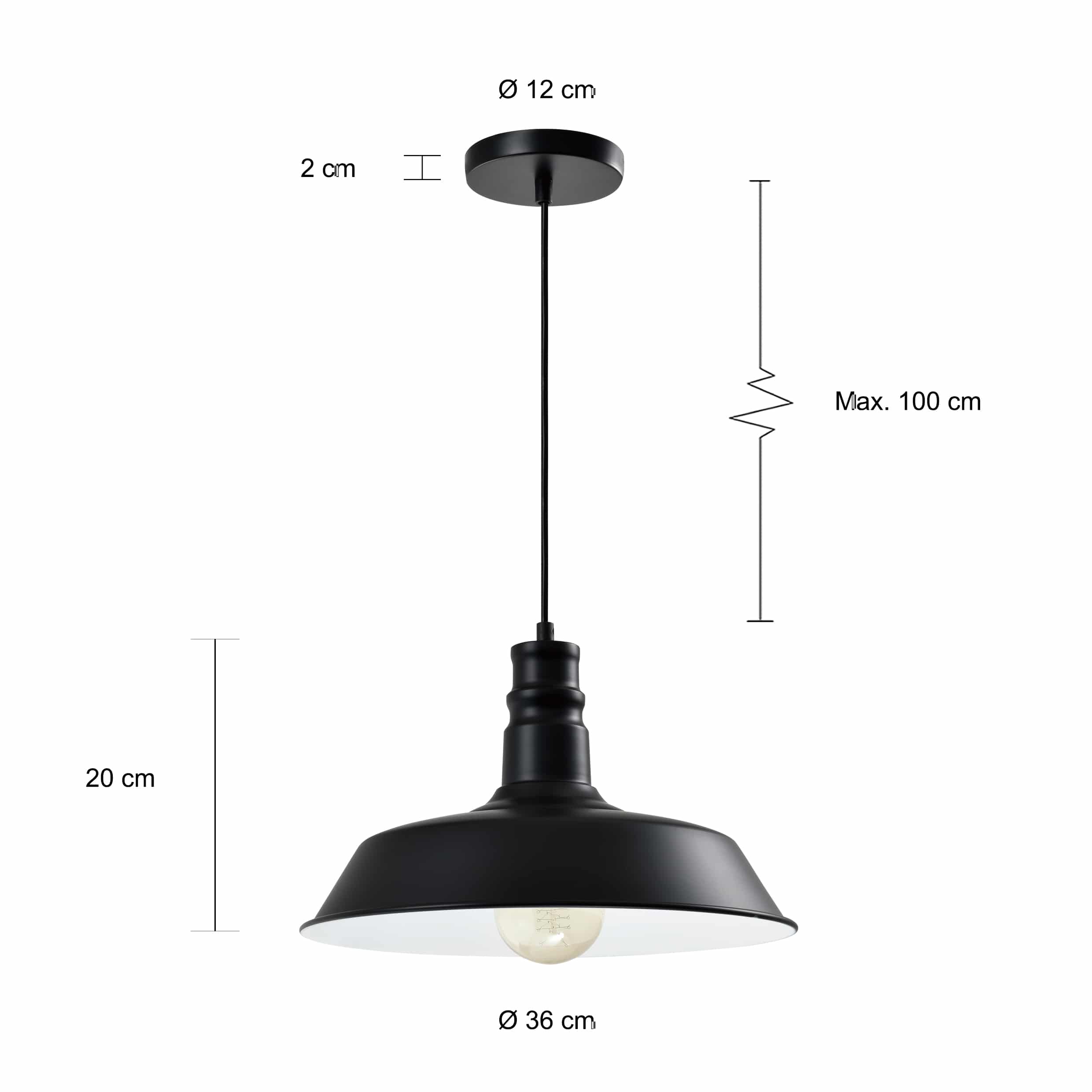 Afmetingen zwarte vintage lamp