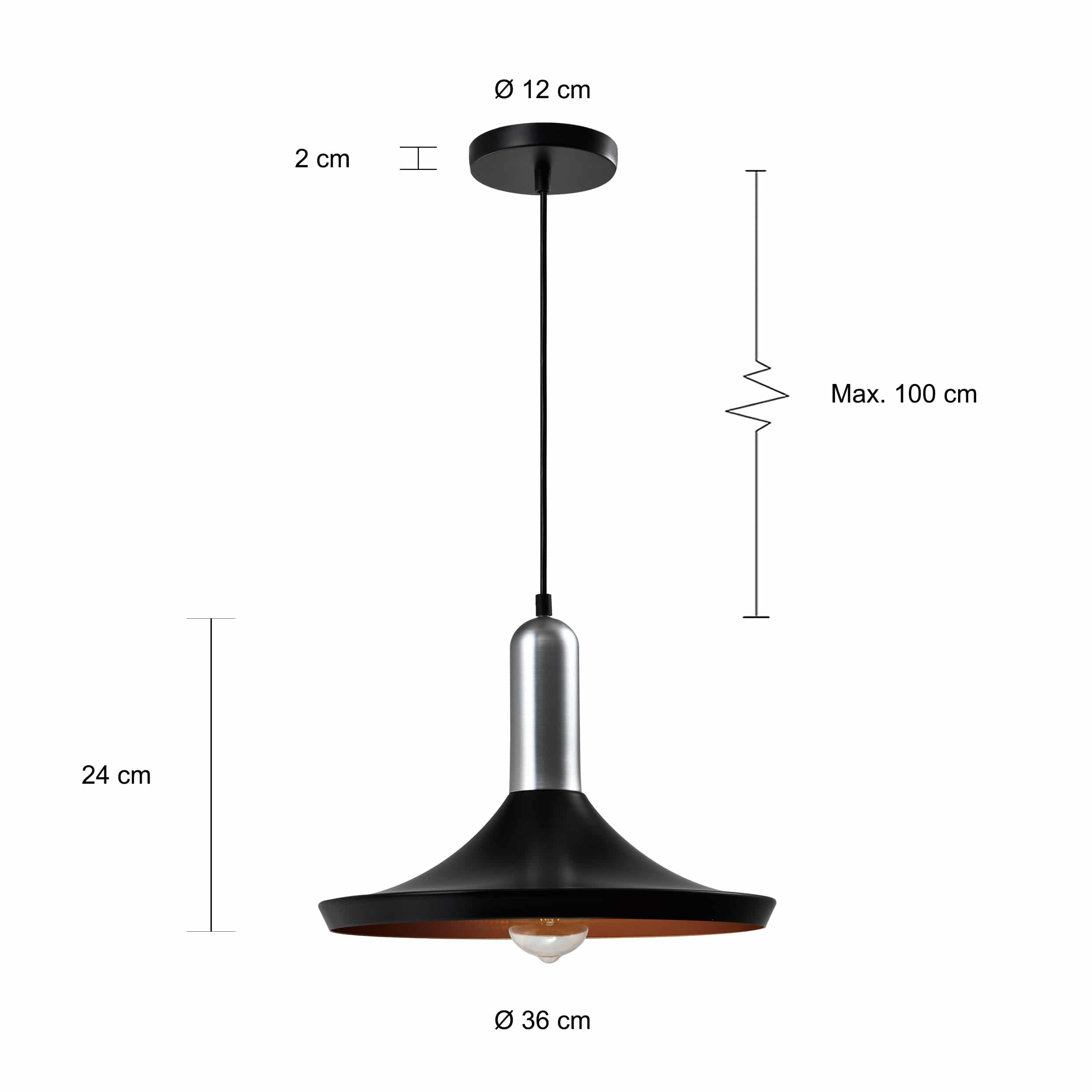 Zwarte hang verlichting met een diameter van 36 cm