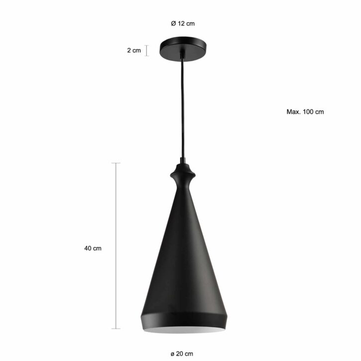 Zwarte verlichting met een diameter van 20 cm