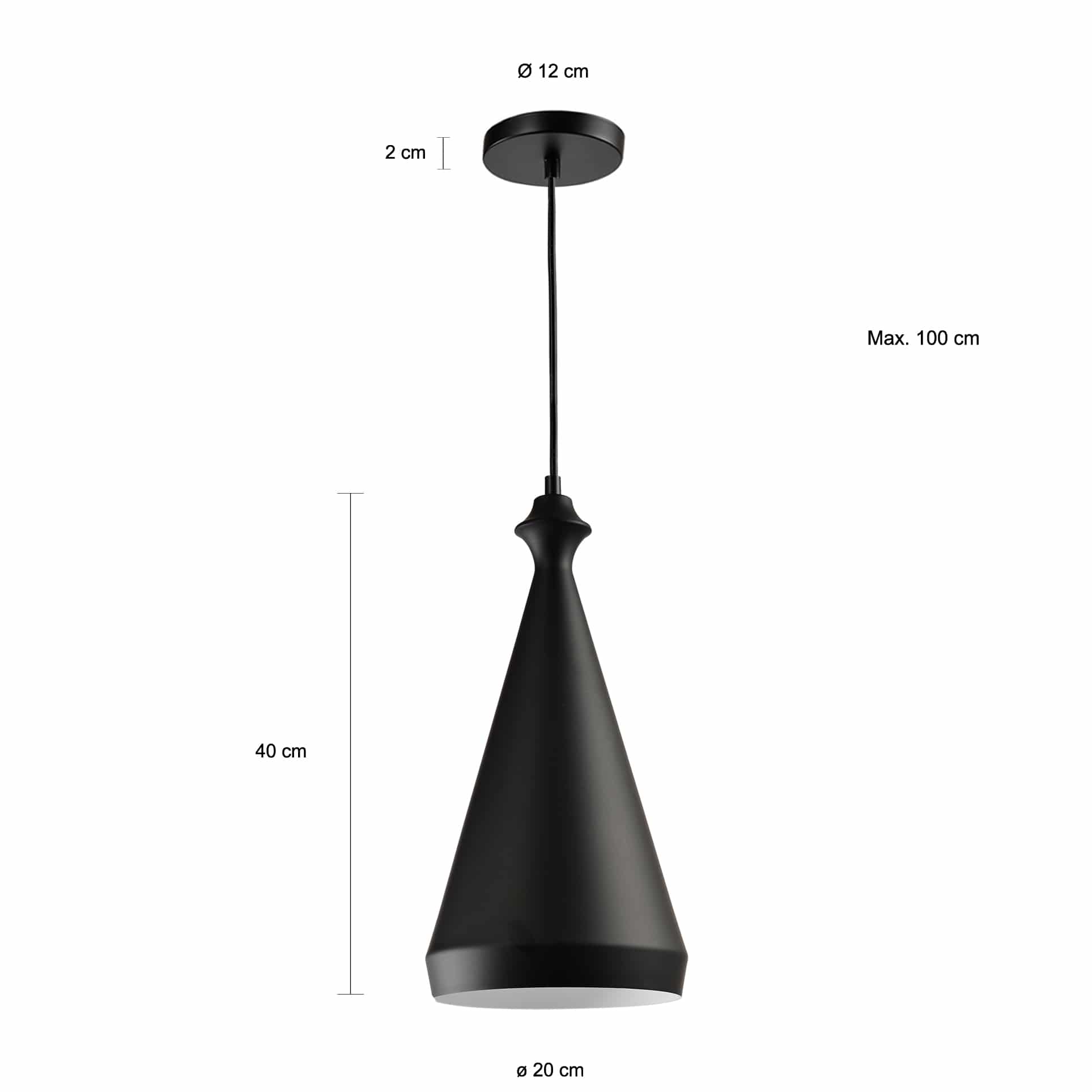 Zwarte verlichting met een diameter van 20 cm