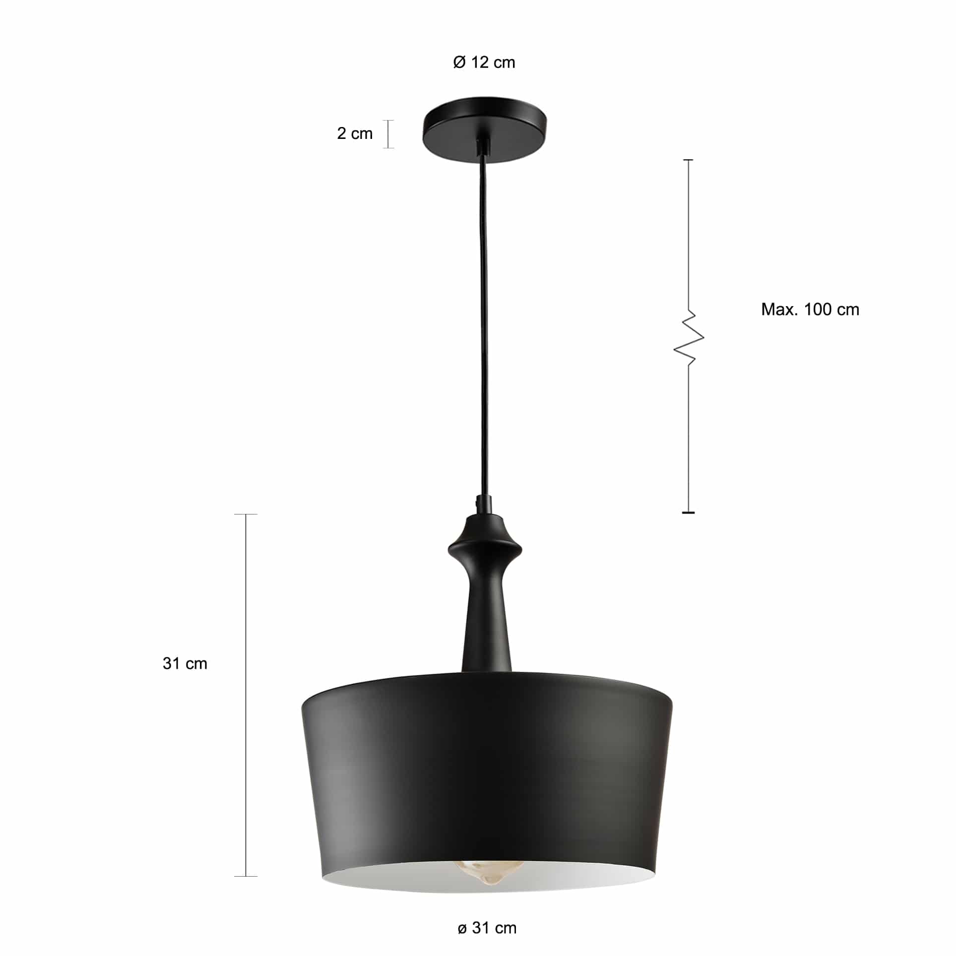 Verlichting met een metalen kap van 31 cm