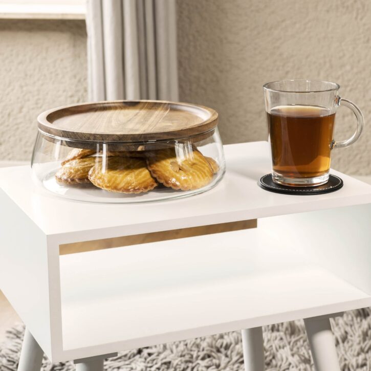 Opberger met deksel van glas en hout