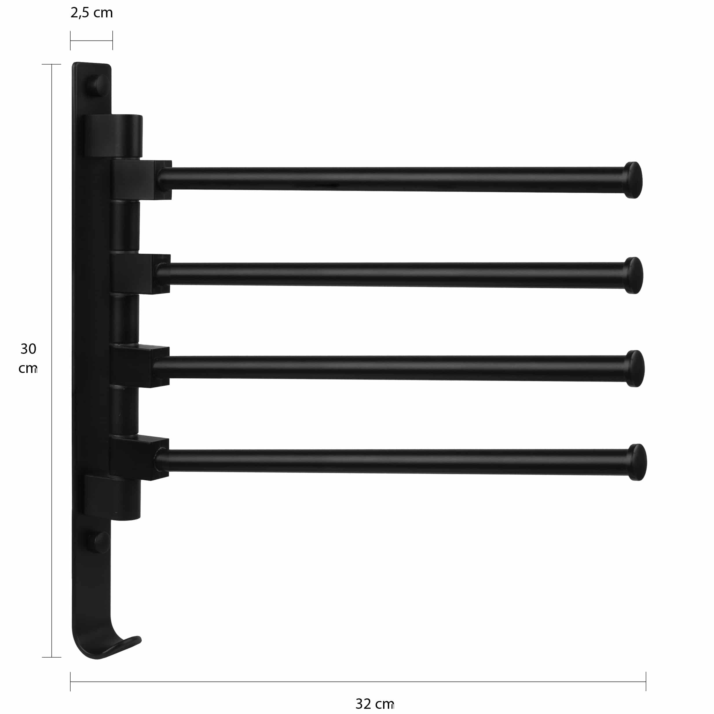 Zwart handdoekenrek van 30 cm hoog en 32 cm lang