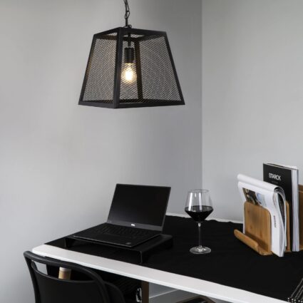 Zwarte draadstaal lamp met vierkante kooi