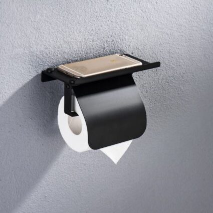 Zwart plankje en houder voor wc en telefoon