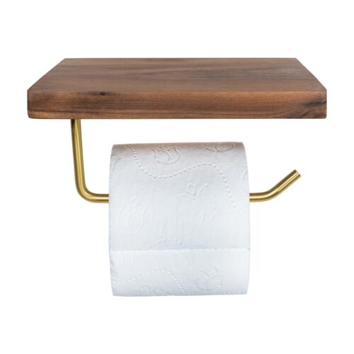 Toiletrolhouder met houten telefoonplankje