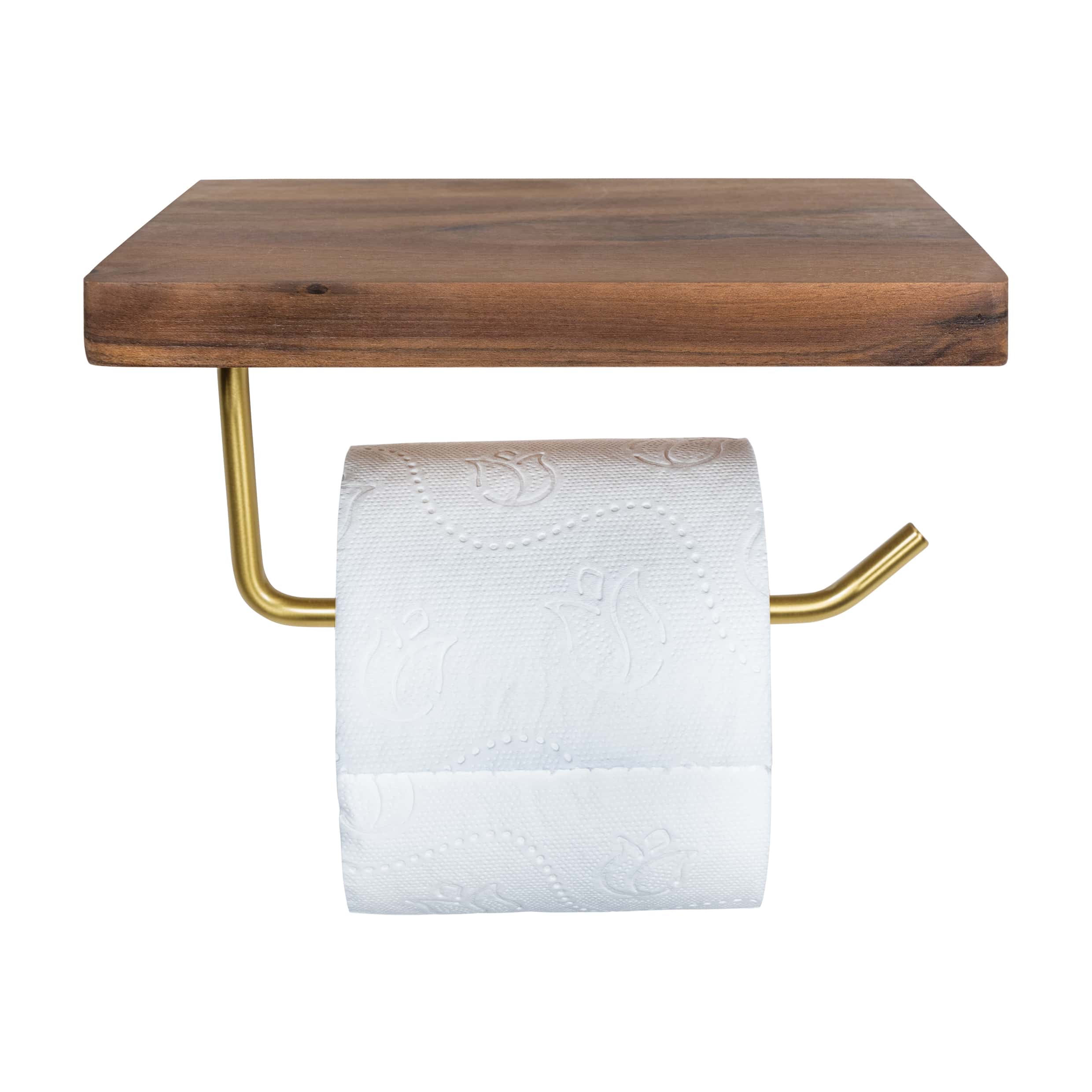 Toiletrolhouder met houten telefoonplankje